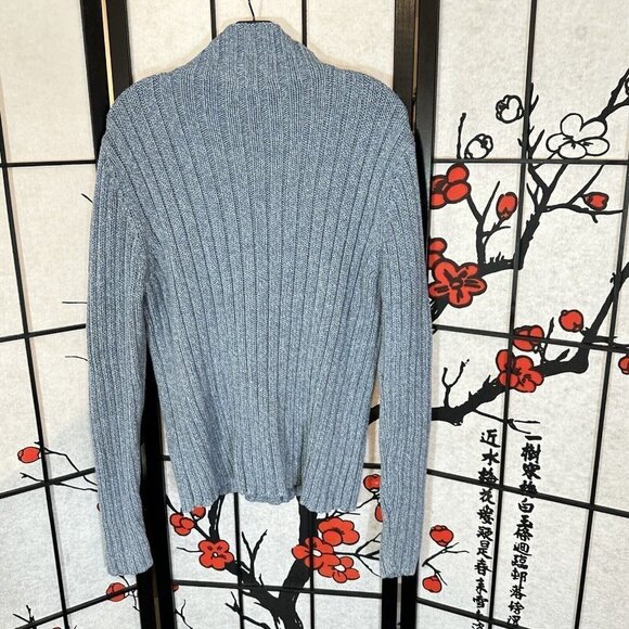 L.L. Bean Cable Knit Chunky Thick Fisherman Sweater Womens Size L Blue Mock Neck - Picture 4 of 5